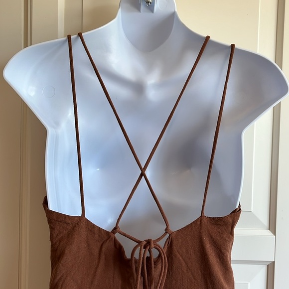 Zara Women Rustic Camisole Midi Brown Dress Size Small. Linen Blend - Picture 9 of 14